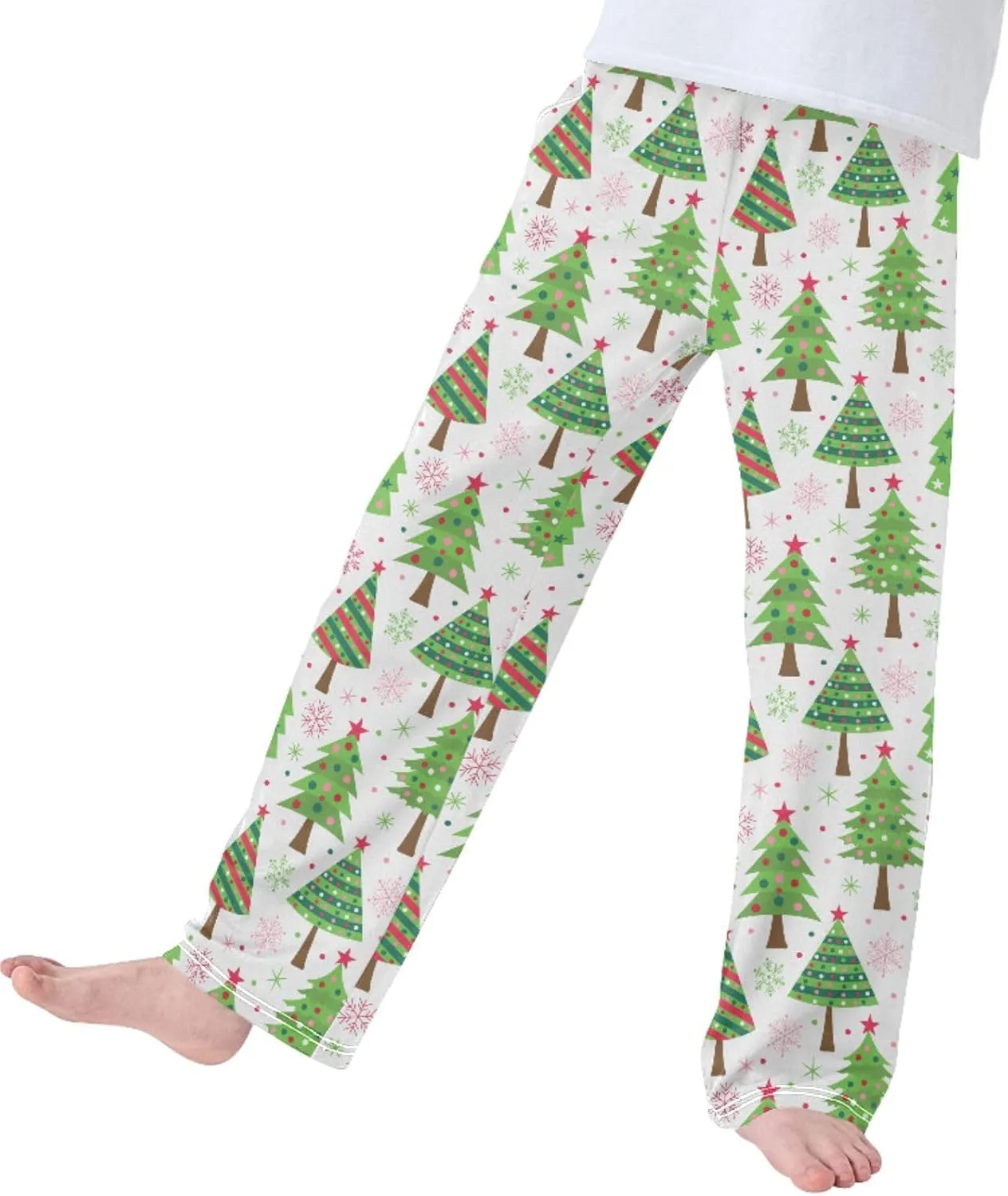 Pigsaly Boys' Pajama Bottoms Green Christmas Trees Snowflakes Long Bottoms Red Pink White Stars Jogger Pants Trousers S