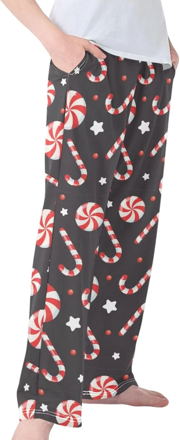 Pigsaly Boys' Pajama Bottoms Merry Christmas Candy Cane Long Bottoms Stars Berries Lollipops Jogger Pants Trousers S