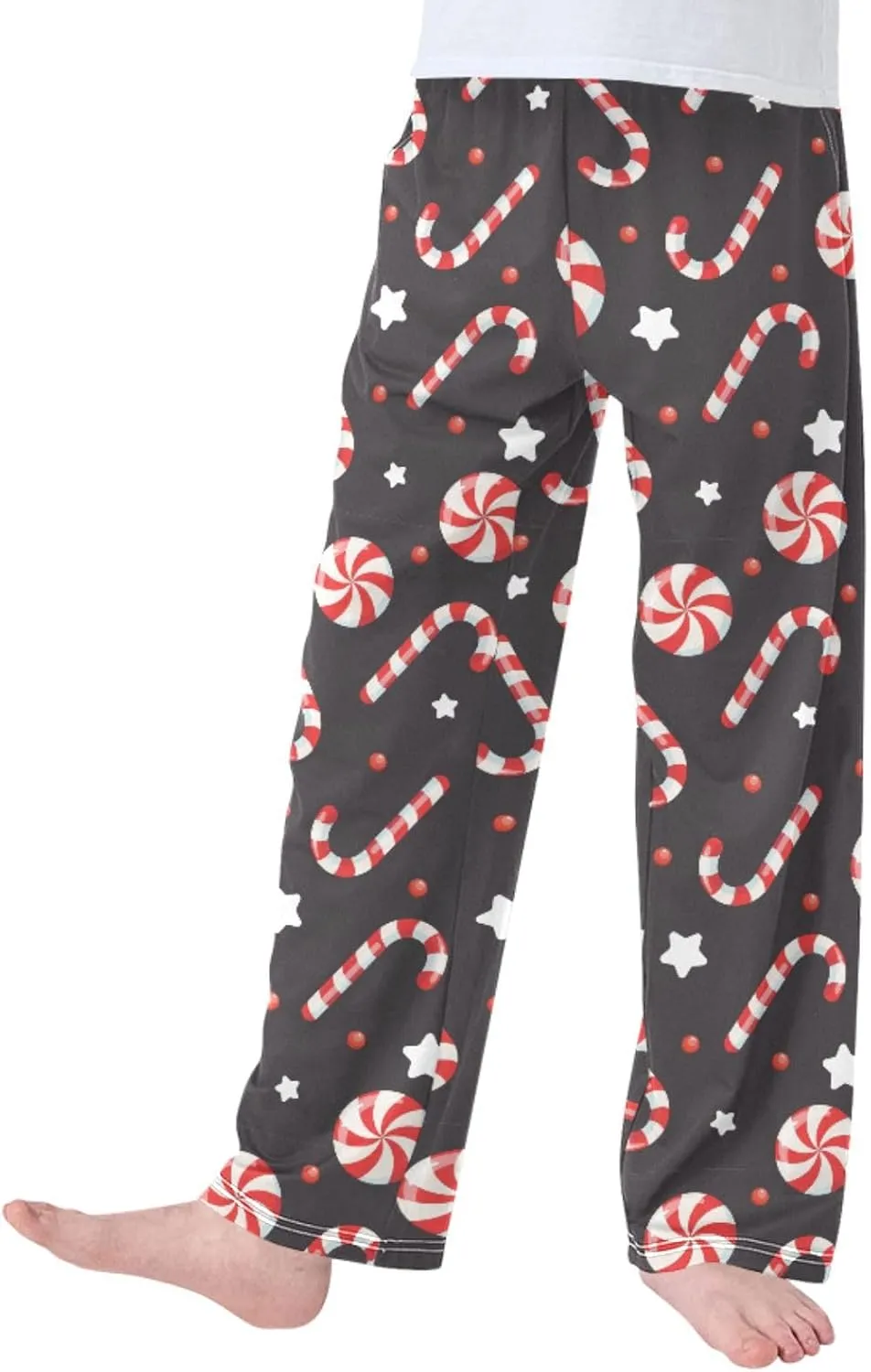 Pigsaly Boys' Pajama Bottoms Merry Christmas Candy Cane Long Bottoms Stars Berries Lollipops Jogger Pants Trousers S
