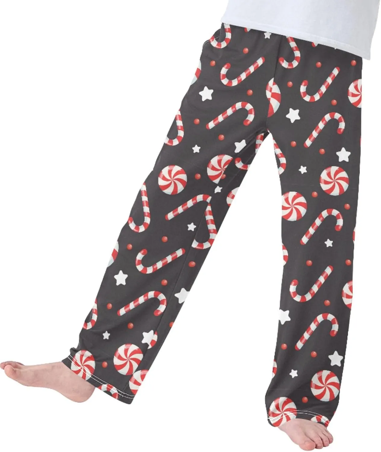 Pigsaly Boys' Pajama Bottoms Merry Christmas Candy Cane Long Bottoms Stars Berries Lollipops Jogger Pants Trousers S