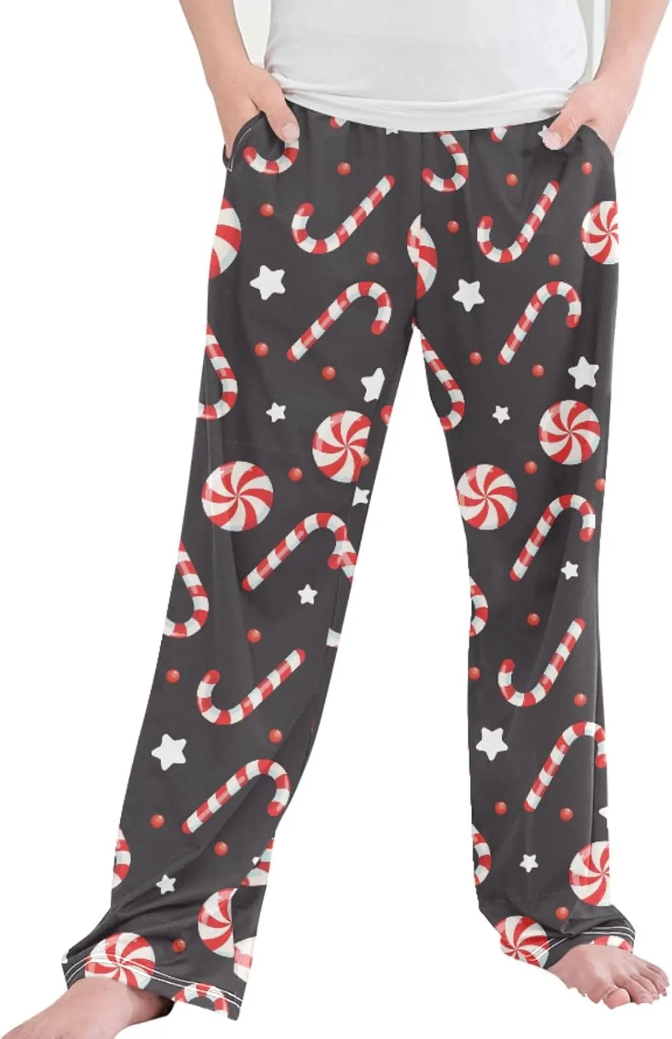 Pigsaly Boys' Pajama Bottoms Merry Christmas Candy Cane Long Bottoms Stars Berries Lollipops Jogger Pants Trousers S