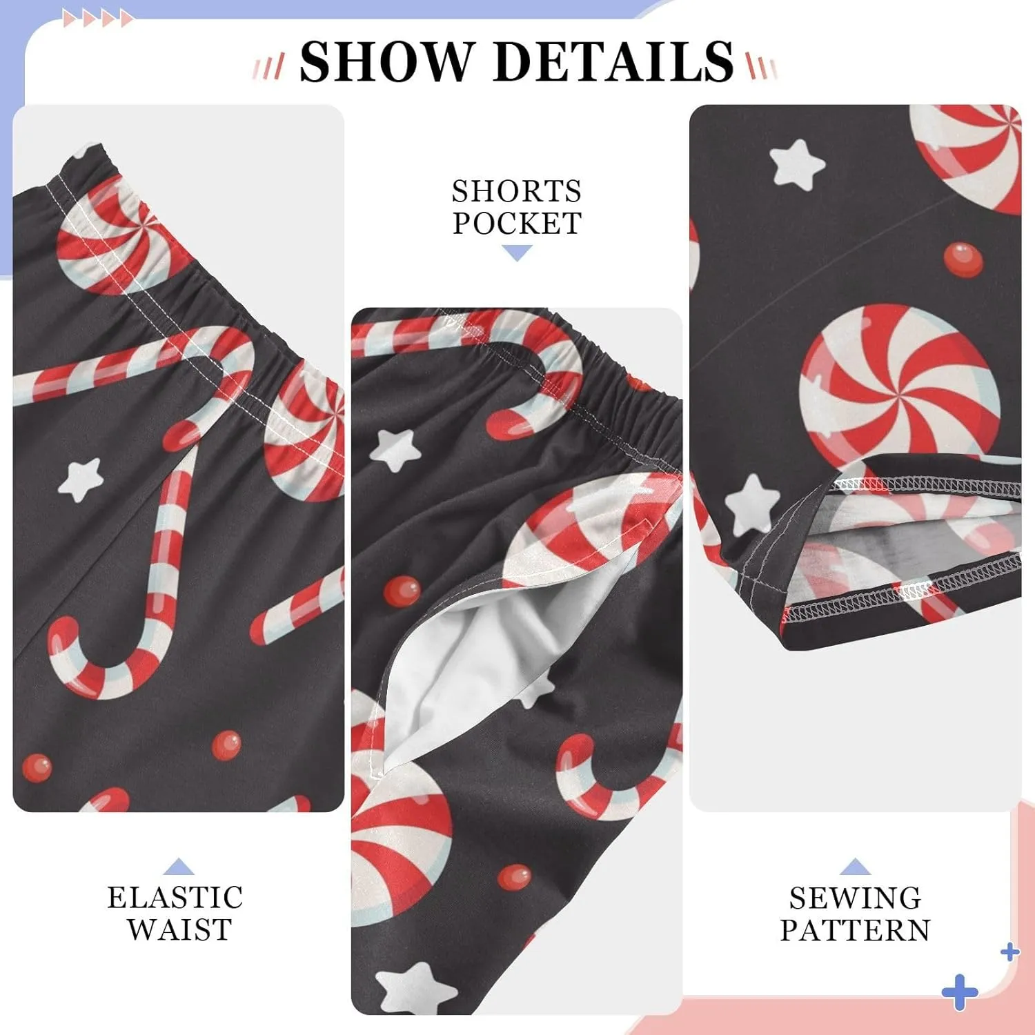 Pigsaly Boys' Pajama Bottoms Merry Christmas Candy Cane Long Bottoms Stars Berries Lollipops Jogger Pants Trousers S
