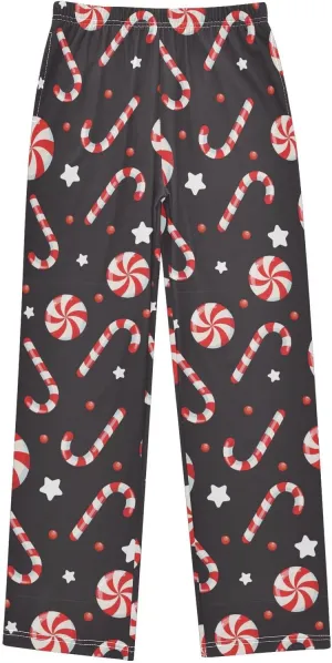 Pigsaly Boys' Pajama Bottoms Merry Christmas Candy Cane Long Bottoms Stars Berries Lollipops Jogger Pants Trousers S