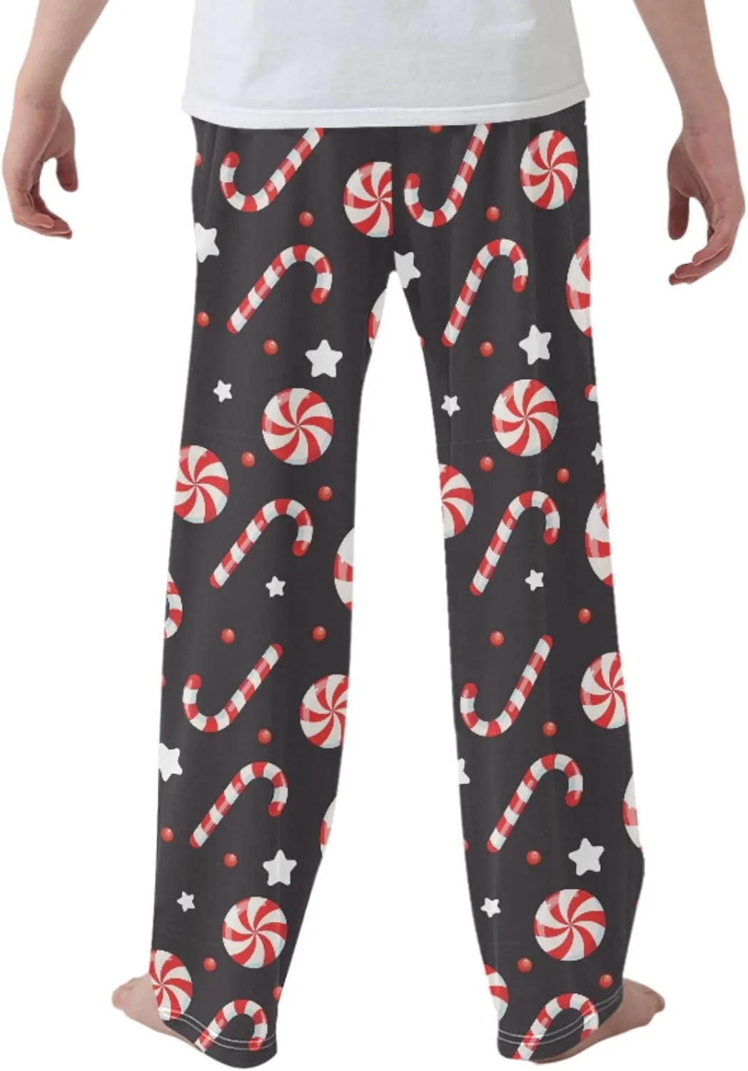 Pigsaly Boys' Pajama Bottoms Merry Christmas Candy Cane Long Bottoms Stars Berries Lollipops Jogger Pants Trousers S