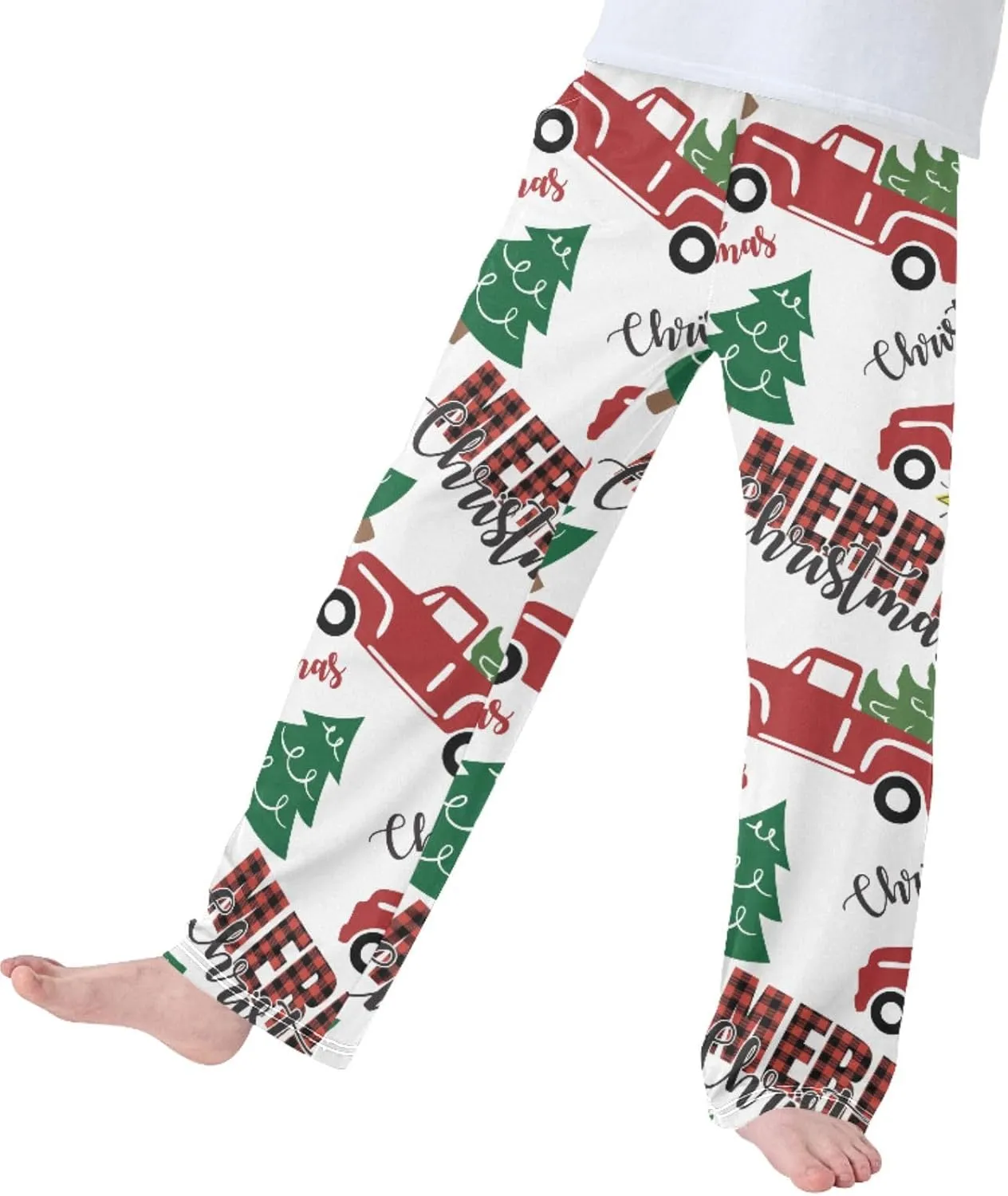 Pigsaly Boys' Pajama Bottoms Merry Christmas Red Truck Long Bottoms Xmas Tree Gold Star Jogger Pants S