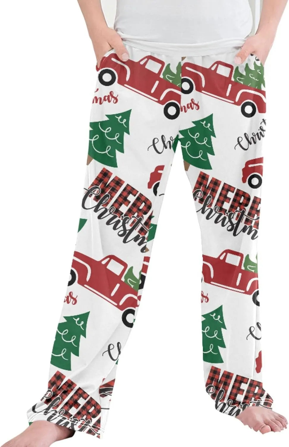 Pigsaly Boys' Pajama Bottoms Merry Christmas Red Truck Long Bottoms Xmas Tree Gold Star Jogger Pants S