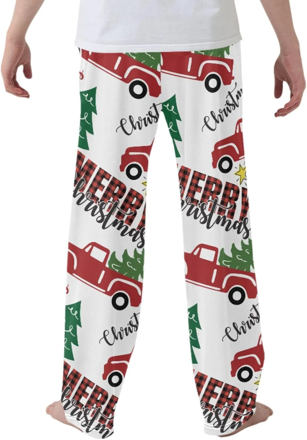 Pigsaly Boys' Pajama Bottoms Merry Christmas Red Truck Long Bottoms Xmas Tree Gold Star Jogger Pants S