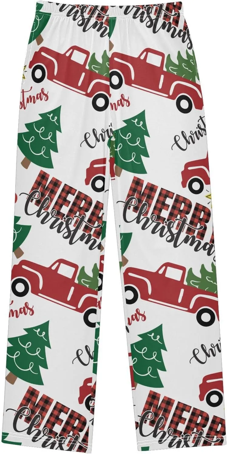 Pigsaly Boys' Pajama Bottoms Merry Christmas Red Truck Long Bottoms Xmas Tree Gold Star Jogger Pants S