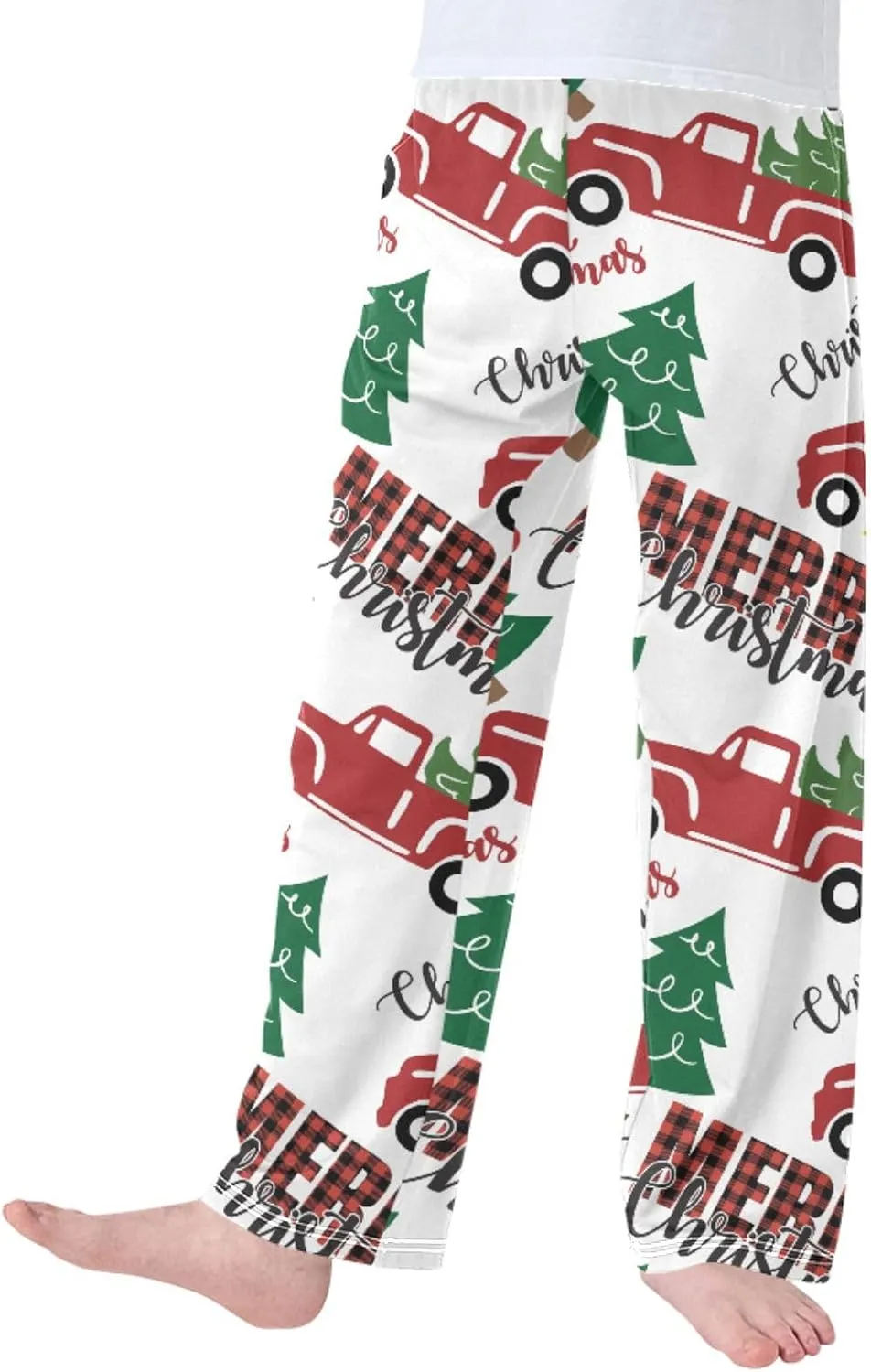 Pigsaly Boys' Pajama Bottoms Merry Christmas Red Truck Long Bottoms Xmas Tree Gold Star Jogger Pants S