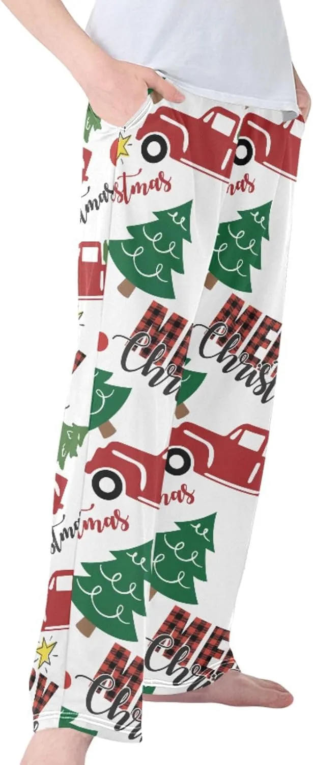 Pigsaly Boys' Pajama Bottoms Merry Christmas Red Truck Long Bottoms Xmas Tree Gold Star Jogger Pants S