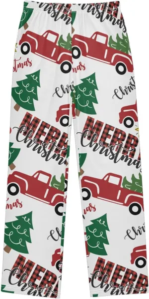 Pigsaly Boys' Pajama Bottoms Merry Christmas Red Truck Long Bottoms Xmas Tree Gold Star Jogger Pants S