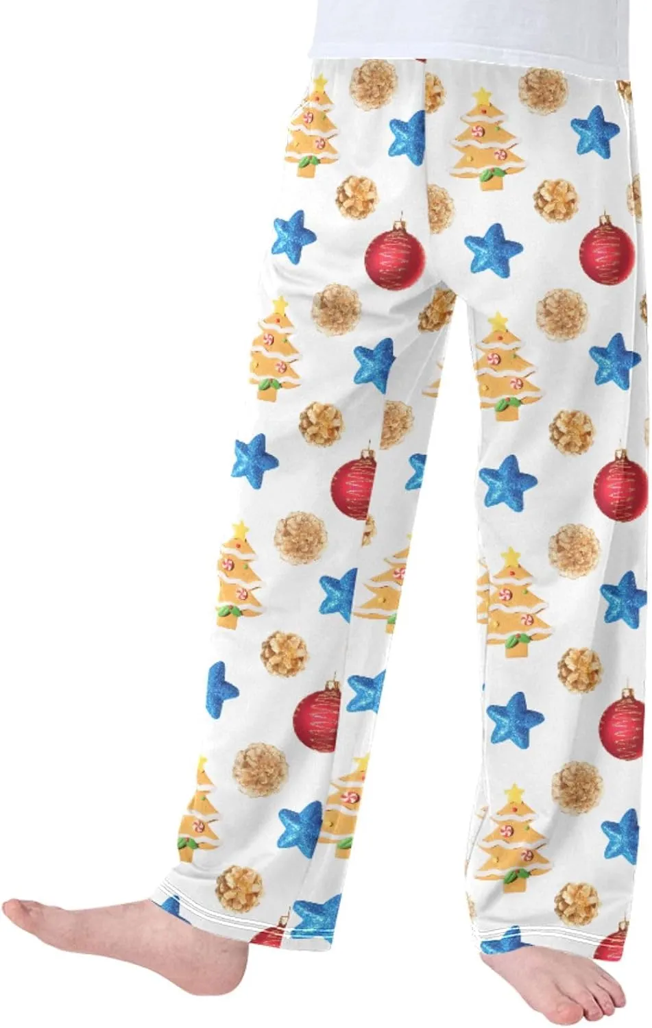 Pigsaly Boys' Pajama Bottoms New Year's Christmas Tree Long Bottoms Cookies Red Balls Blue Stars Jogger Pants S