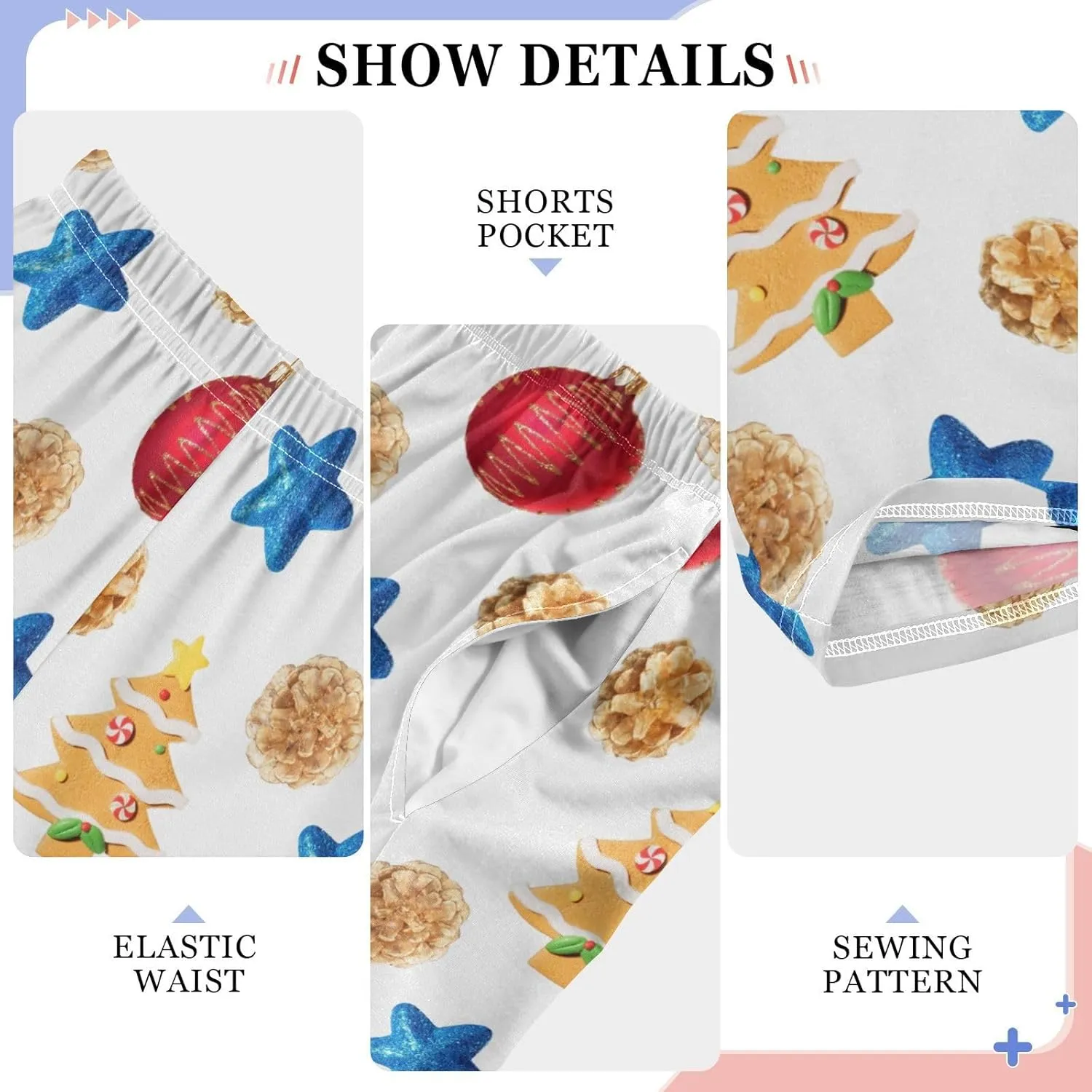 Pigsaly Boys' Pajama Bottoms New Year's Christmas Tree Long Bottoms Cookies Red Balls Blue Stars Jogger Pants S