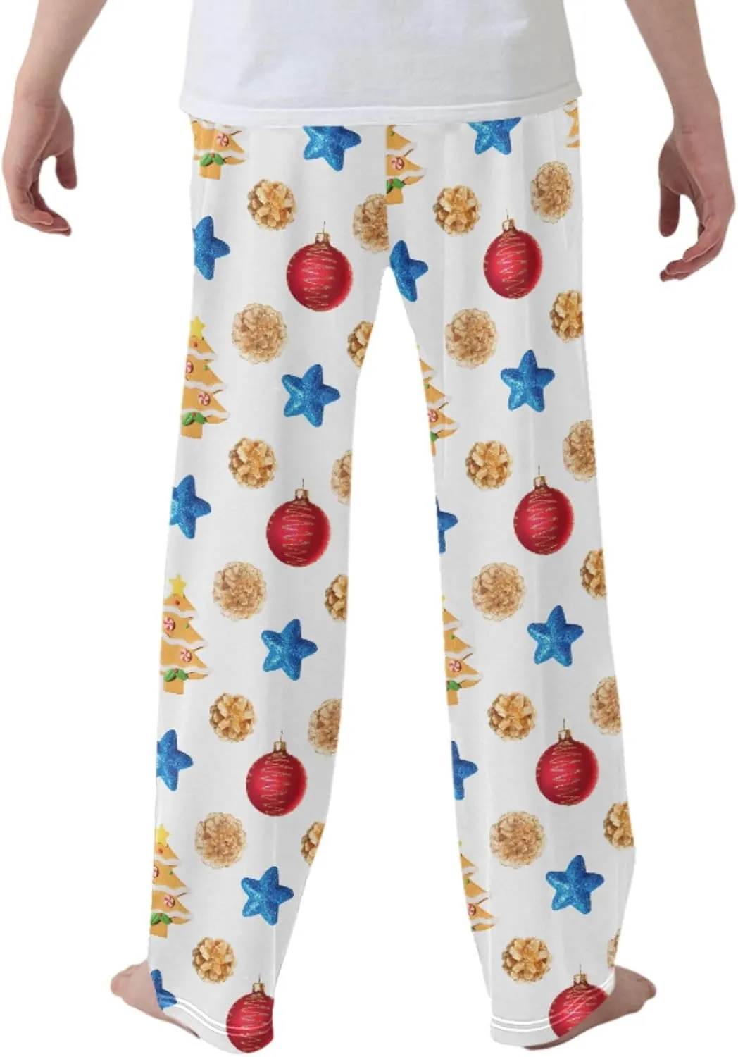 Pigsaly Boys' Pajama Bottoms New Year's Christmas Tree Long Bottoms Cookies Red Balls Blue Stars Jogger Pants S