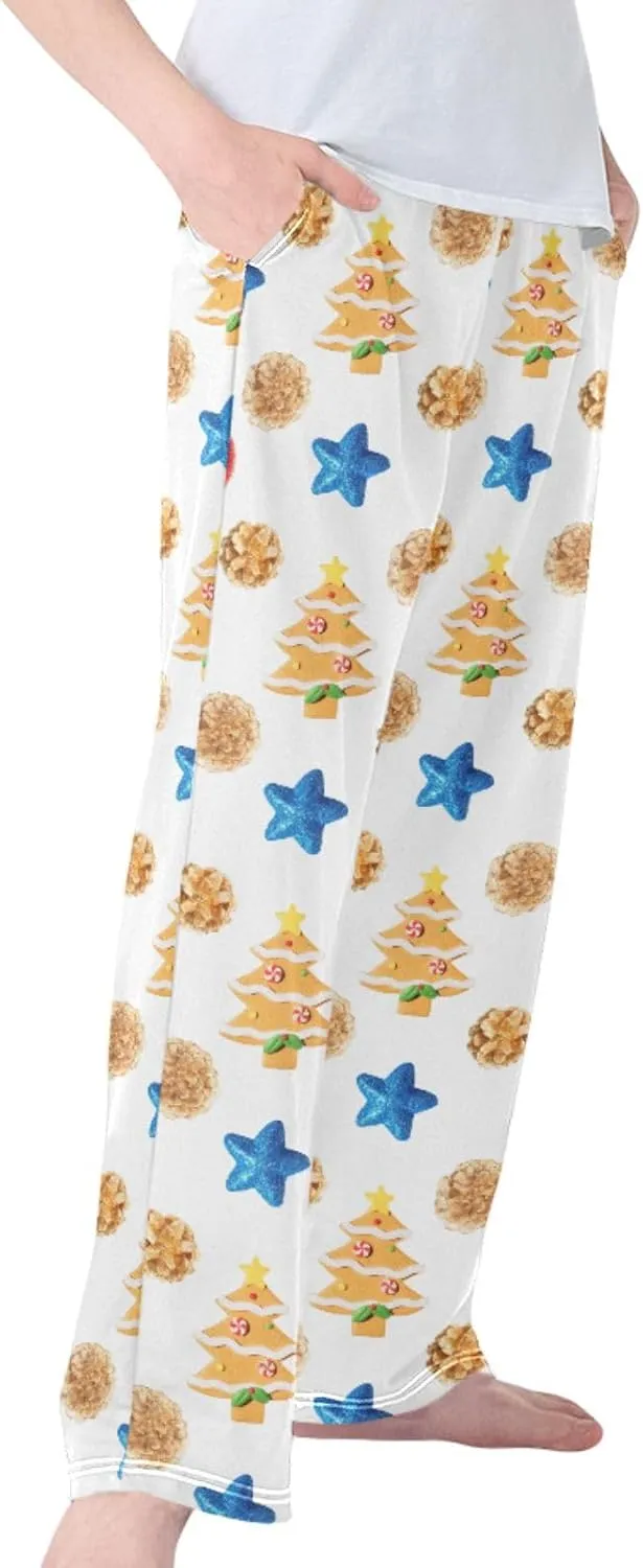 Pigsaly Boys' Pajama Bottoms New Year's Christmas Tree Long Bottoms Cookies Red Balls Blue Stars Jogger Pants S