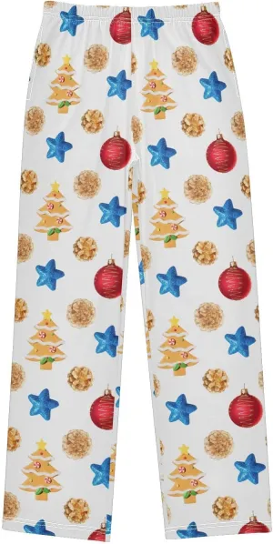 Pigsaly Boys' Pajama Bottoms New Year's Christmas Tree Long Bottoms Cookies Red Balls Blue Stars Jogger Pants S