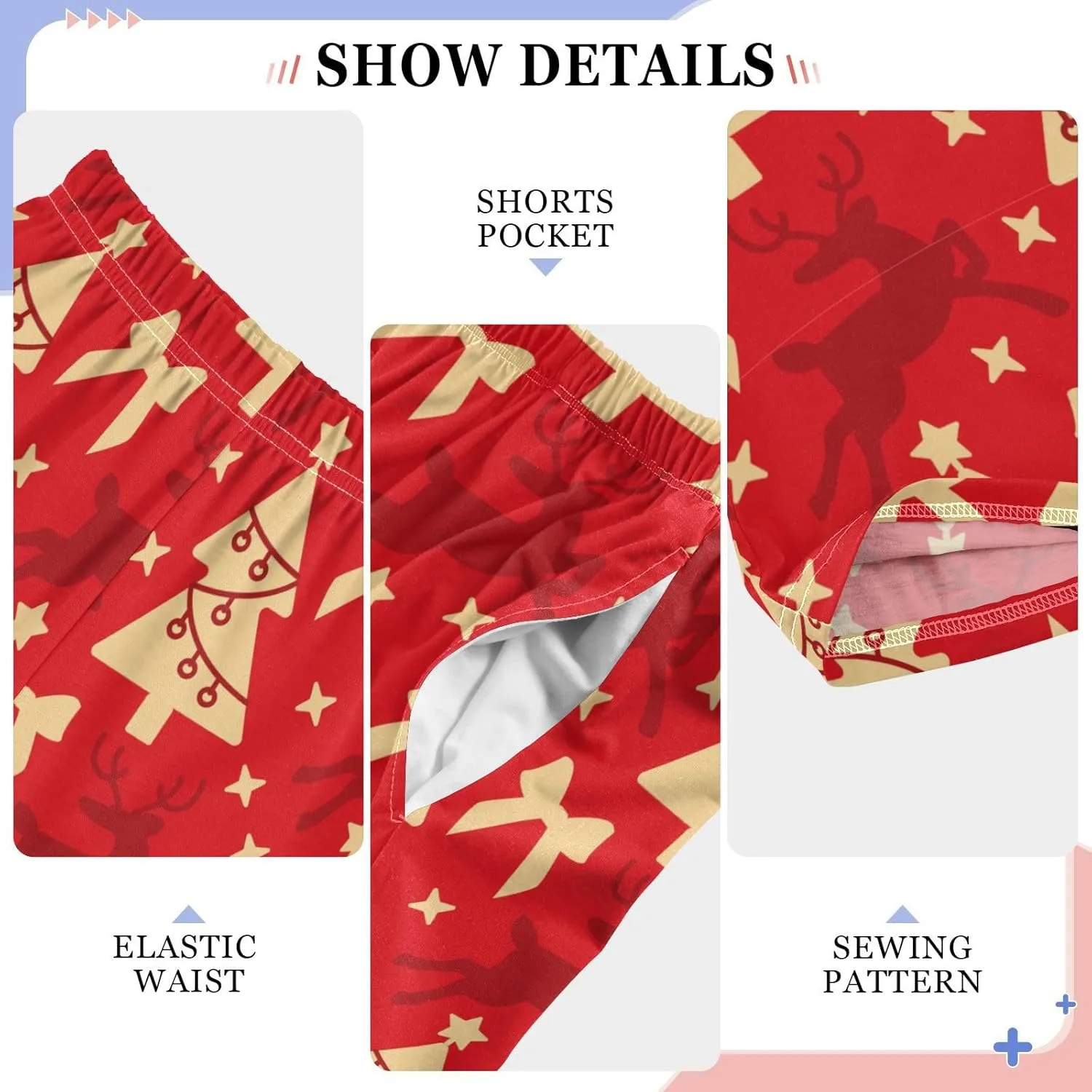 Pigsaly Boys' Pajama Bottoms Red Christmas Deer Long Bottoms Gold Xmas Tree Star Jogger Pants Elastic Waist Trousers S