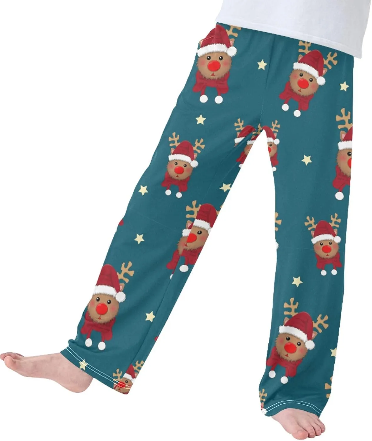 Pigsaly Boys' Pajama Bottoms Red Reindeer Santa Long Bottoms Christmas Scarf Star Jogger Pants Elastic Waist Trousers S