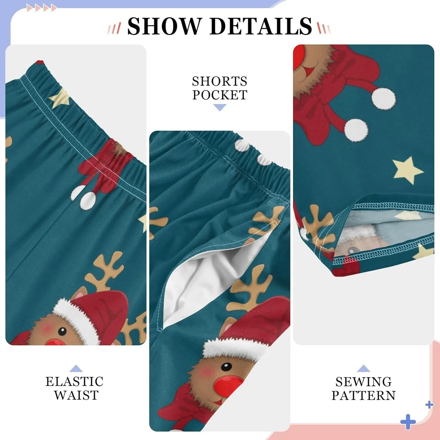 Pigsaly Boys' Pajama Bottoms Red Reindeer Santa Long Bottoms Christmas Scarf Star Jogger Pants Elastic Waist Trousers S