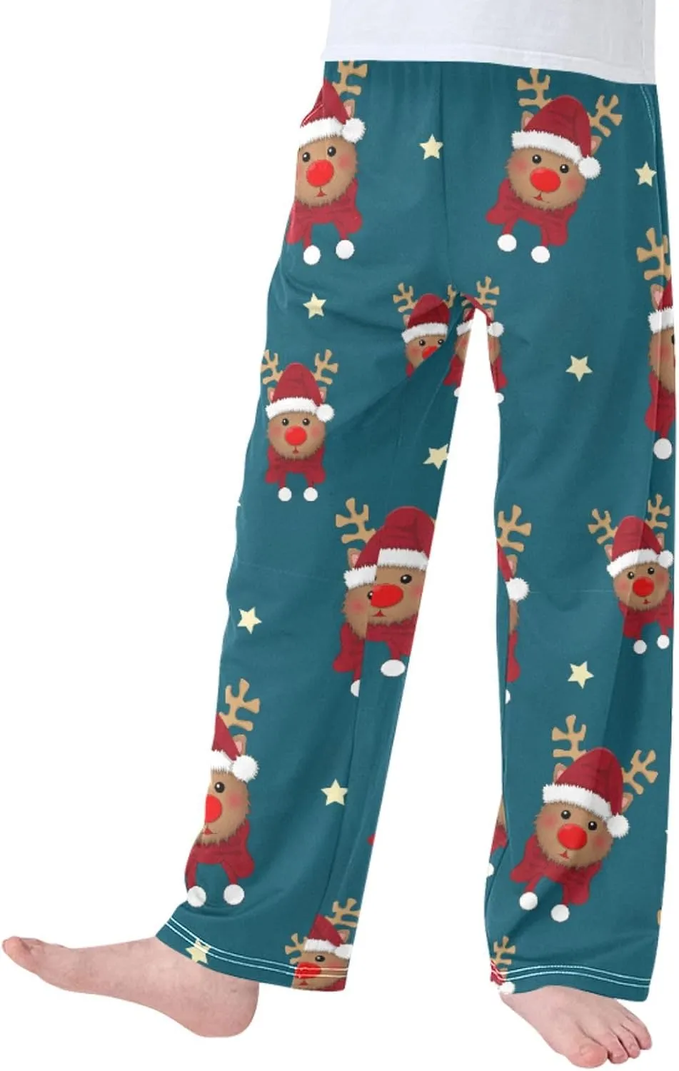 Pigsaly Boys' Pajama Bottoms Red Reindeer Santa Long Bottoms Christmas Scarf Star Jogger Pants Elastic Waist Trousers S