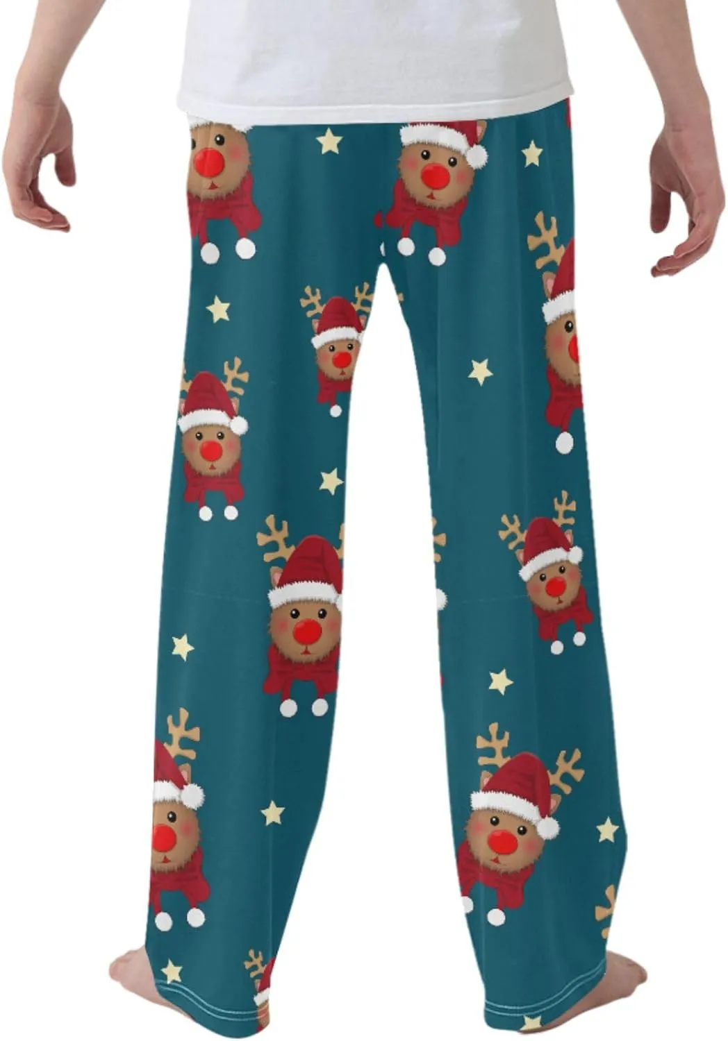 Pigsaly Boys' Pajama Bottoms Red Reindeer Santa Long Bottoms Christmas Scarf Star Jogger Pants Elastic Waist Trousers S