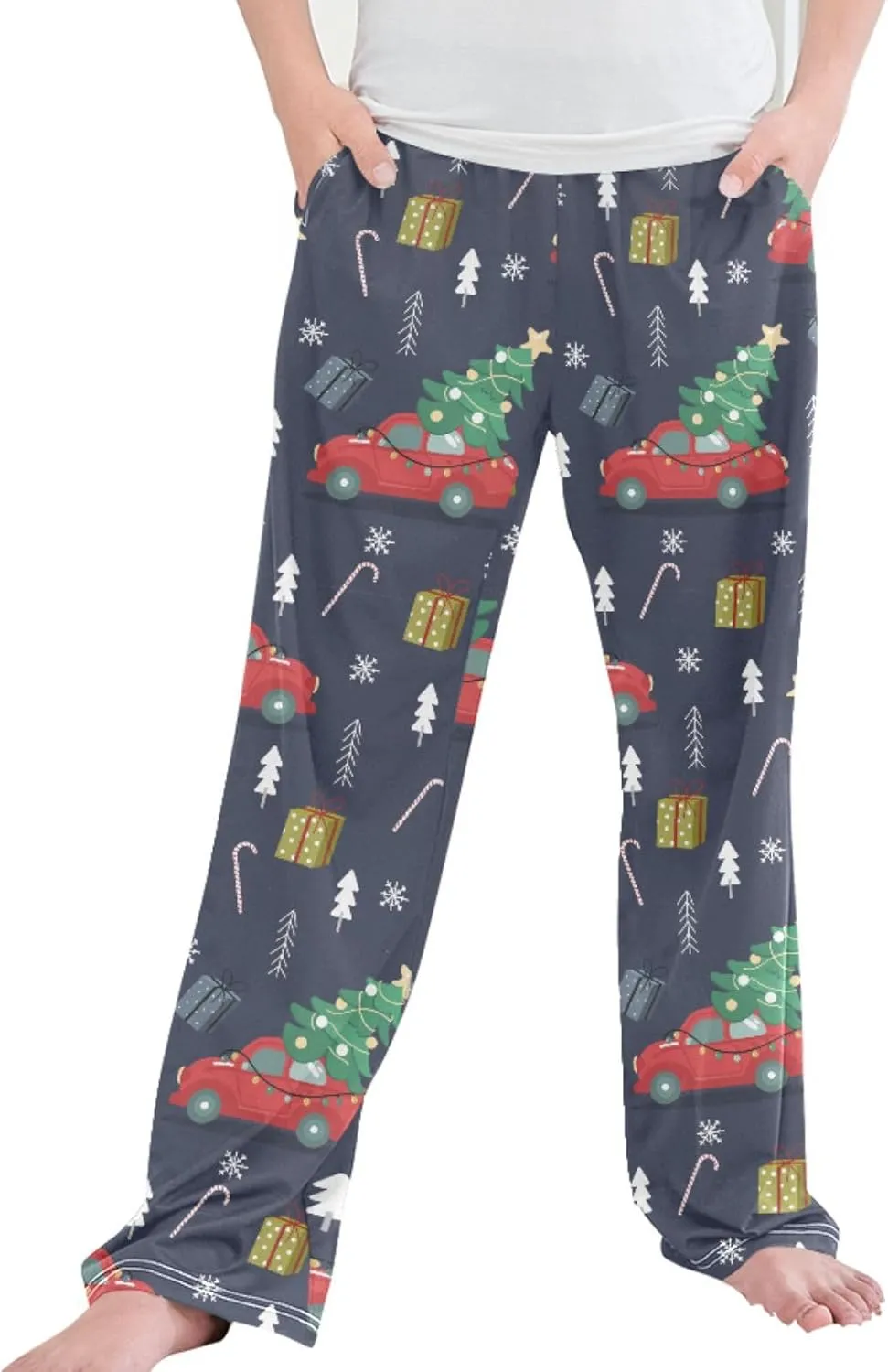 Pigsaly Boys' Pajama Bottoms Retro Car Christmas Tree Snowflakes Long Bottoms Vintage Truck Xmas Gift Star Jogger Pants S