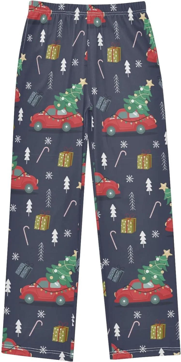 Pigsaly Boys' Pajama Bottoms Retro Car Christmas Tree Snowflakes Long Bottoms Vintage Truck Xmas Gift Star Jogger Pants S