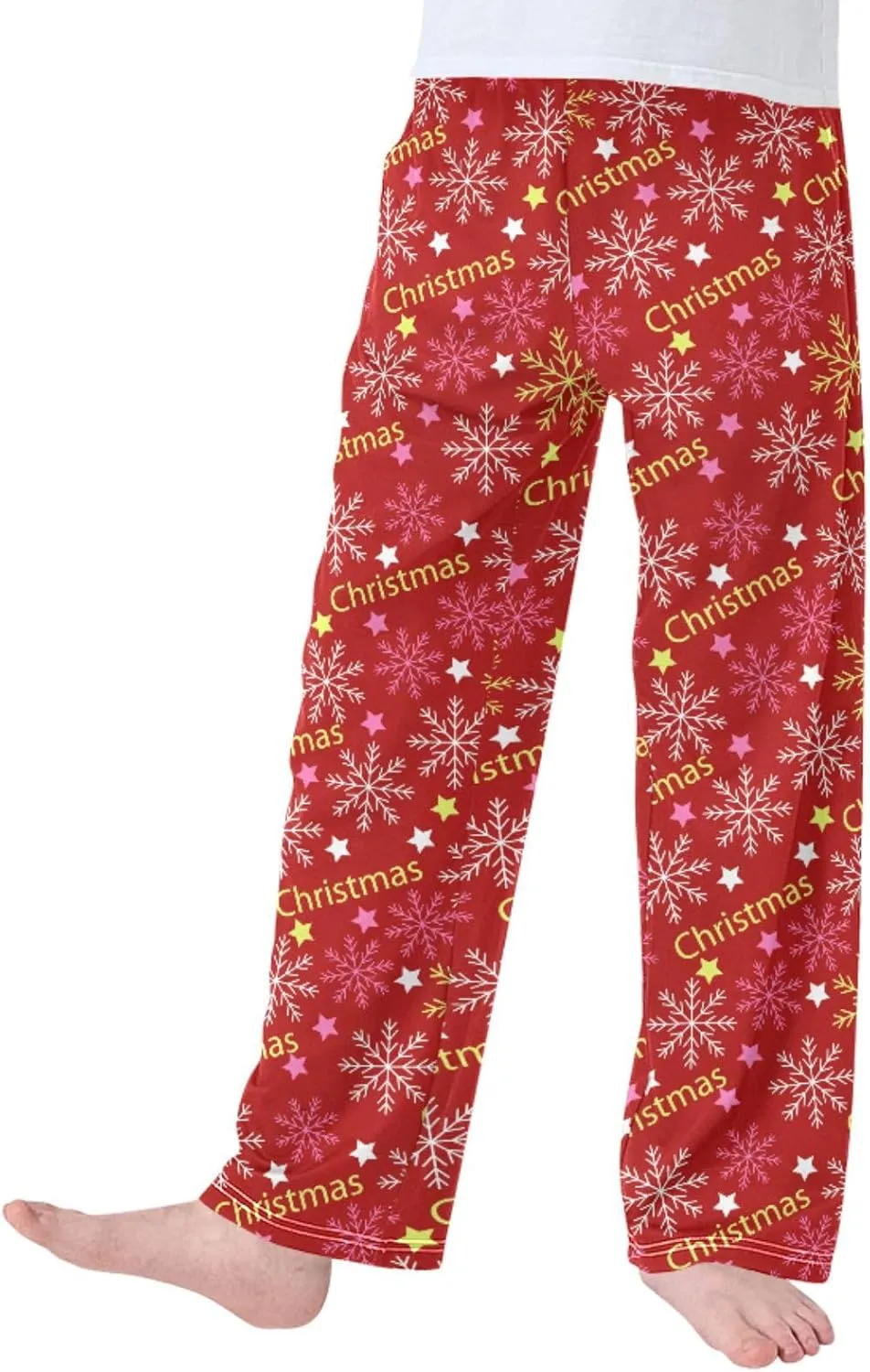 Pigsaly Boys' Pajama Bottoms Snowflakes Letters Stars Long Bottoms Red Snowflake Jogger Pants Elastic Waist Trousers S