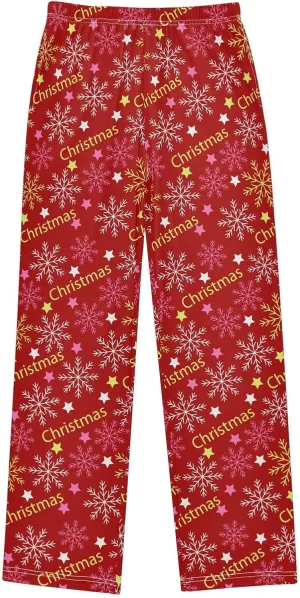 Pigsaly Boys' Pajama Bottoms Snowflakes Letters Stars Long Bottoms Red Snowflake Jogger Pants Elastic Waist Trousers S