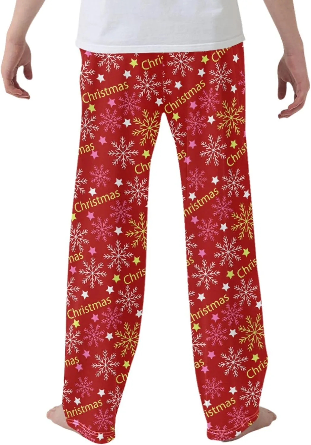 Pigsaly Boys' Pajama Bottoms Snowflakes Letters Stars Long Bottoms Red Snowflake Jogger Pants Elastic Waist Trousers S