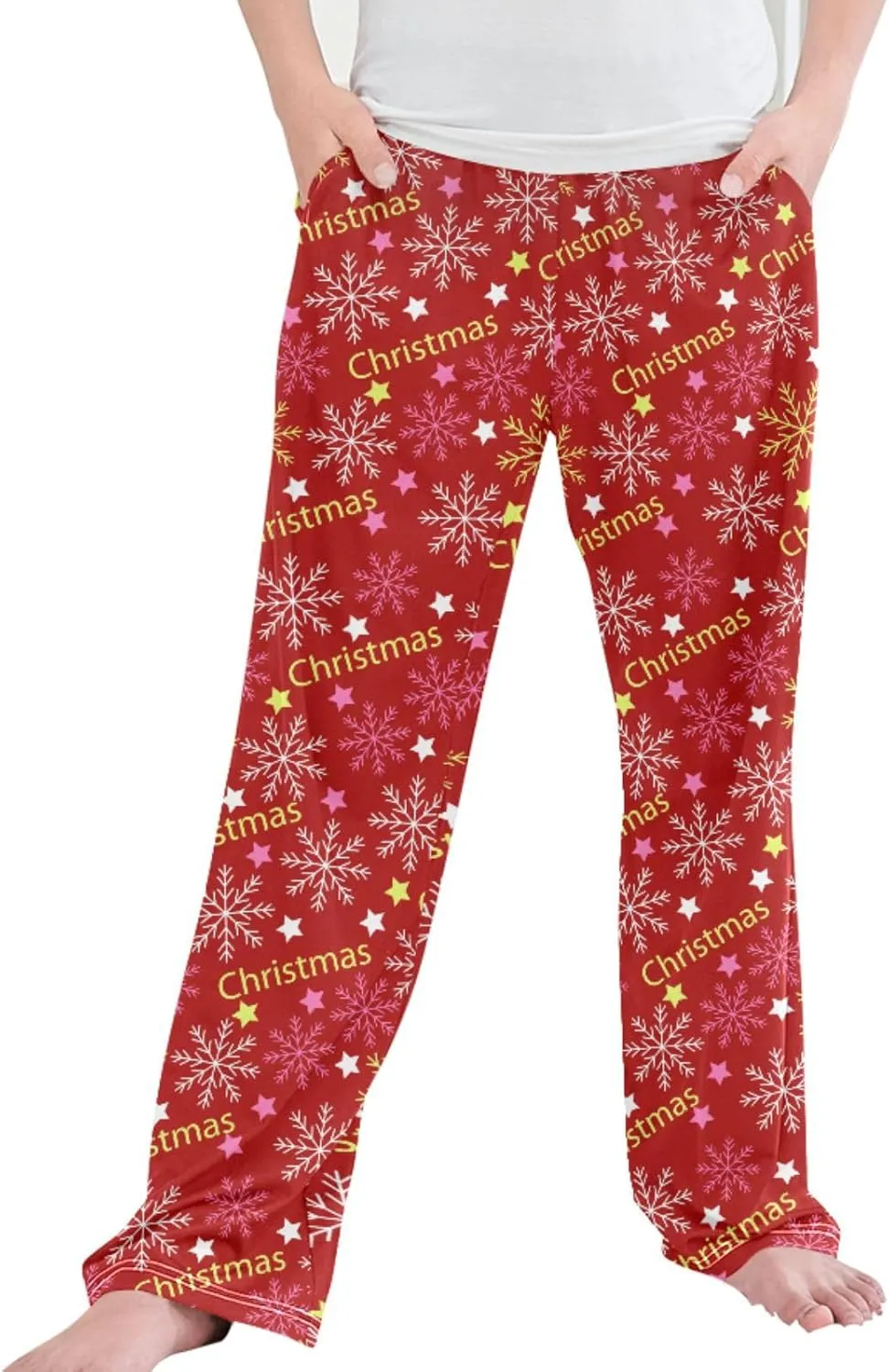 Pigsaly Boys' Pajama Bottoms Snowflakes Letters Stars Long Bottoms Red Snowflake Jogger Pants Elastic Waist Trousers S