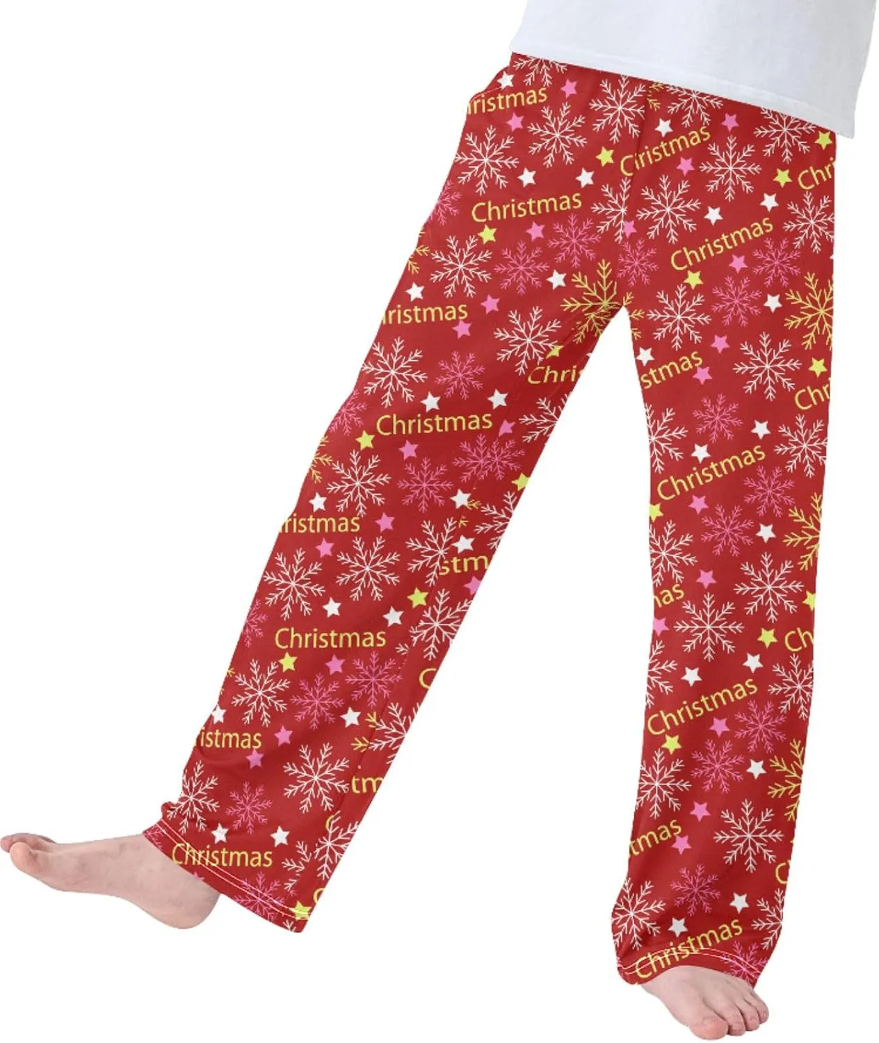 Pigsaly Boys' Pajama Bottoms Snowflakes Letters Stars Long Bottoms Red Snowflake Jogger Pants Elastic Waist Trousers S
