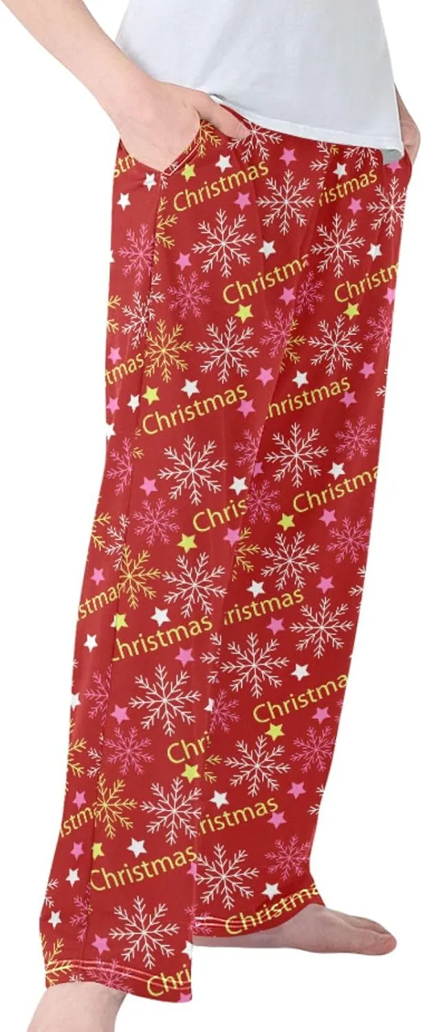 Pigsaly Boys' Pajama Bottoms Snowflakes Letters Stars Long Bottoms Red Snowflake Jogger Pants Elastic Waist Trousers S