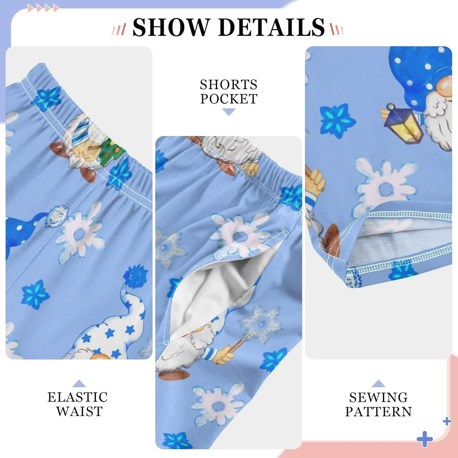 Pigsaly Boys' Pajama Bottoms Watercolor Christmas Gnomes Long Bottoms Blue Snowflake Star Jogger Pants S