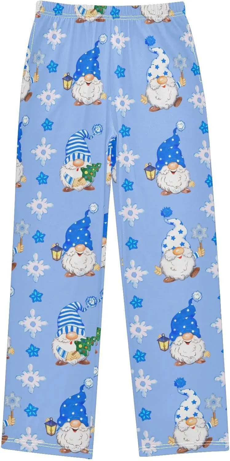 Pigsaly Boys' Pajama Bottoms Watercolor Christmas Gnomes Long Bottoms Blue Snowflake Star Jogger Pants S