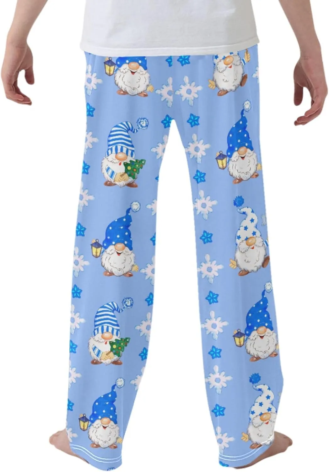 Pigsaly Boys' Pajama Bottoms Watercolor Christmas Gnomes Long Bottoms Blue Snowflake Star Jogger Pants S