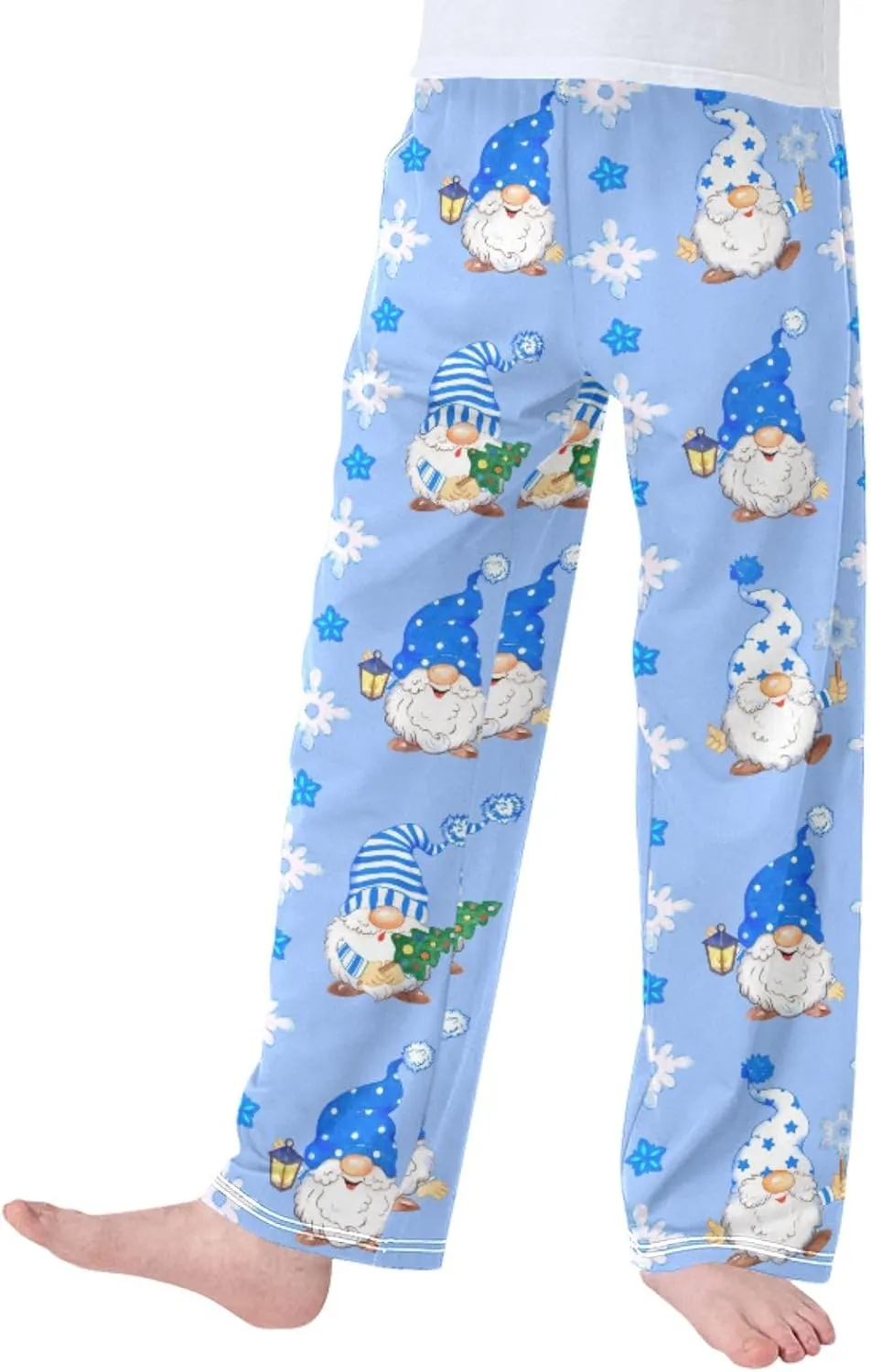 Pigsaly Boys' Pajama Bottoms Watercolor Christmas Gnomes Long Bottoms Blue Snowflake Star Jogger Pants S