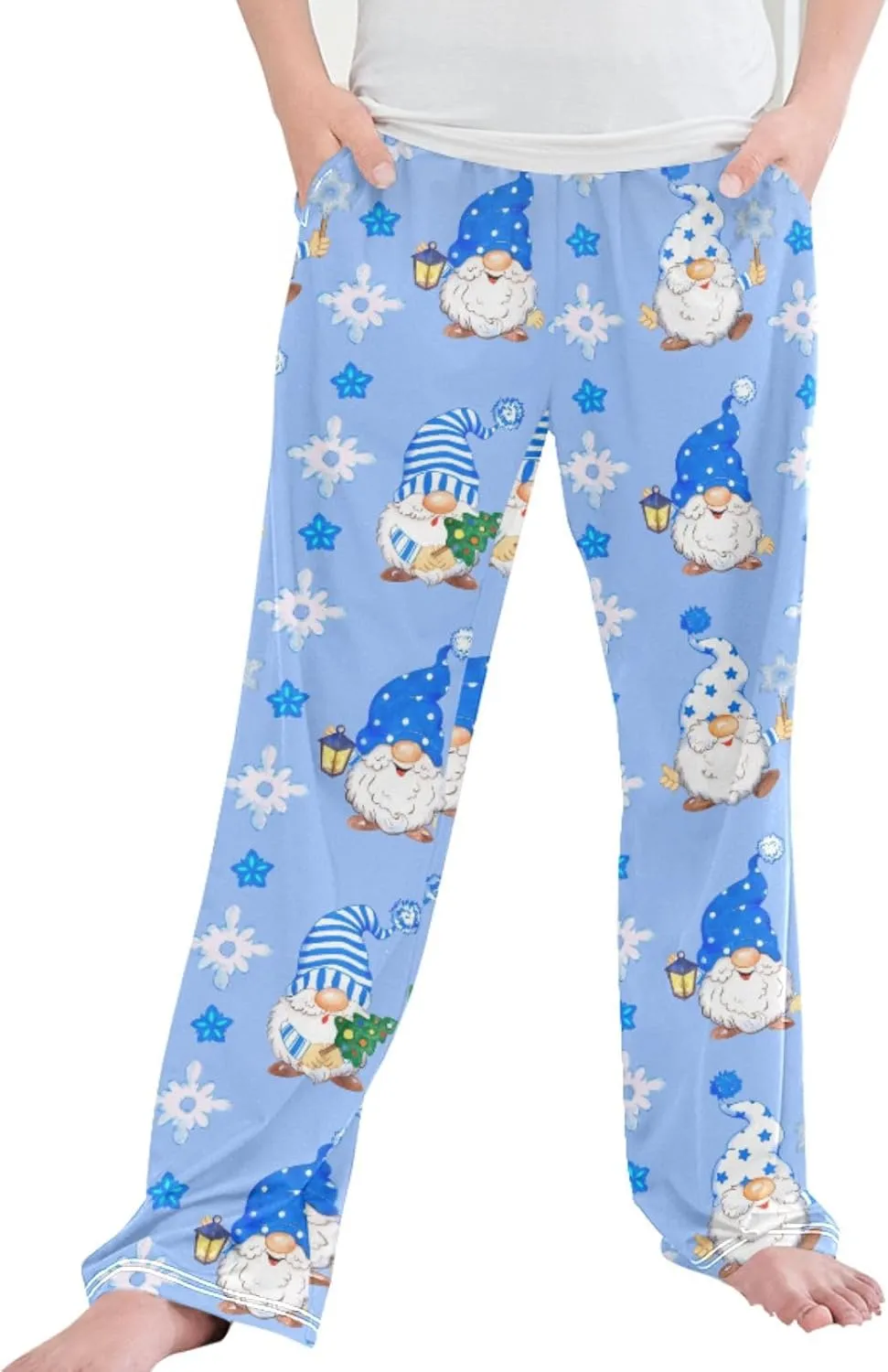 Pigsaly Boys' Pajama Bottoms Watercolor Christmas Gnomes Long Bottoms Blue Snowflake Star Jogger Pants S