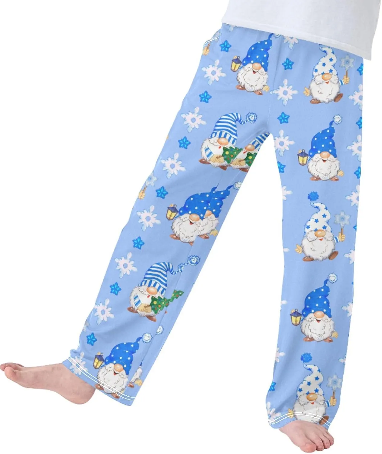 Pigsaly Boys' Pajama Bottoms Watercolor Christmas Gnomes Long Bottoms Blue Snowflake Star Jogger Pants S