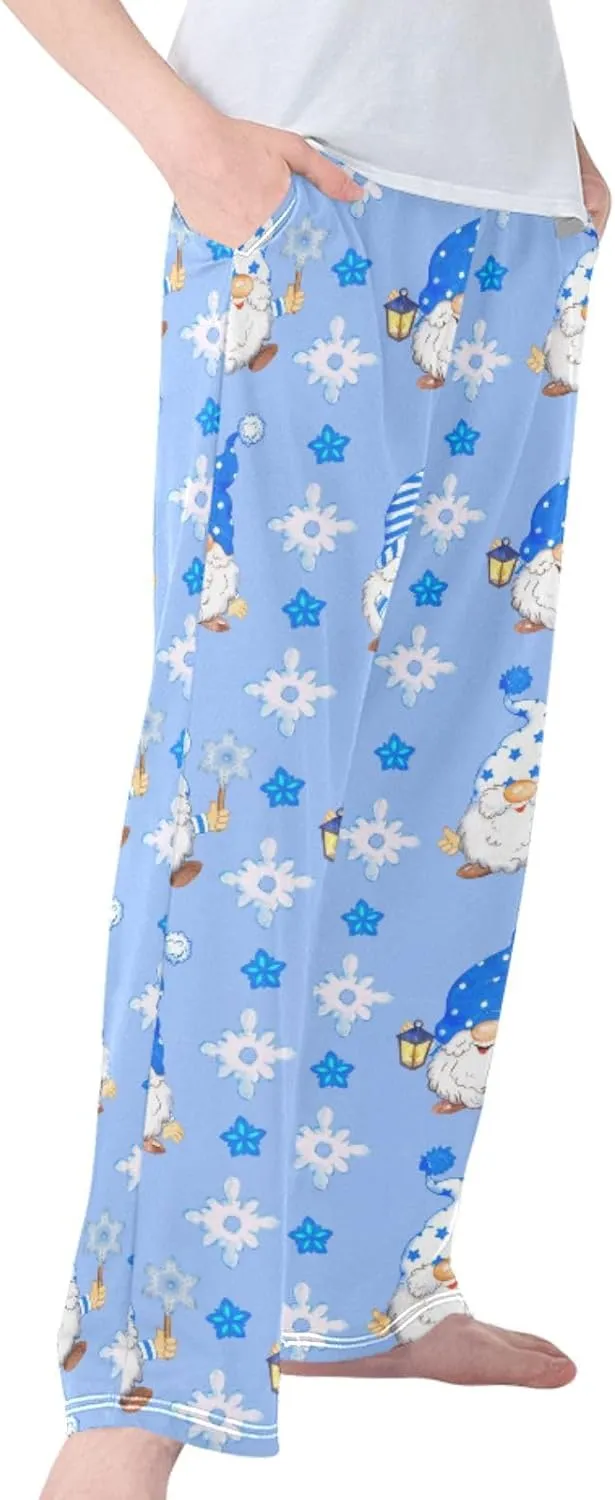 Pigsaly Boys' Pajama Bottoms Watercolor Christmas Gnomes Long Bottoms Blue Snowflake Star Jogger Pants S