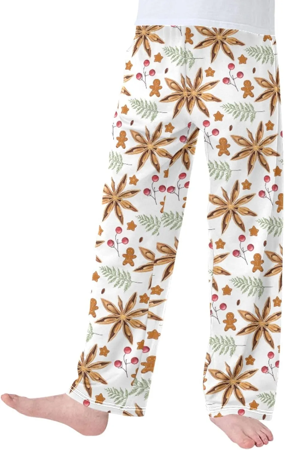 Pigsaly Boys' Pajama Bottoms Winter Gingerbread Candy Cane Long Bottoms Christmas Star Anise Jogger Pants S