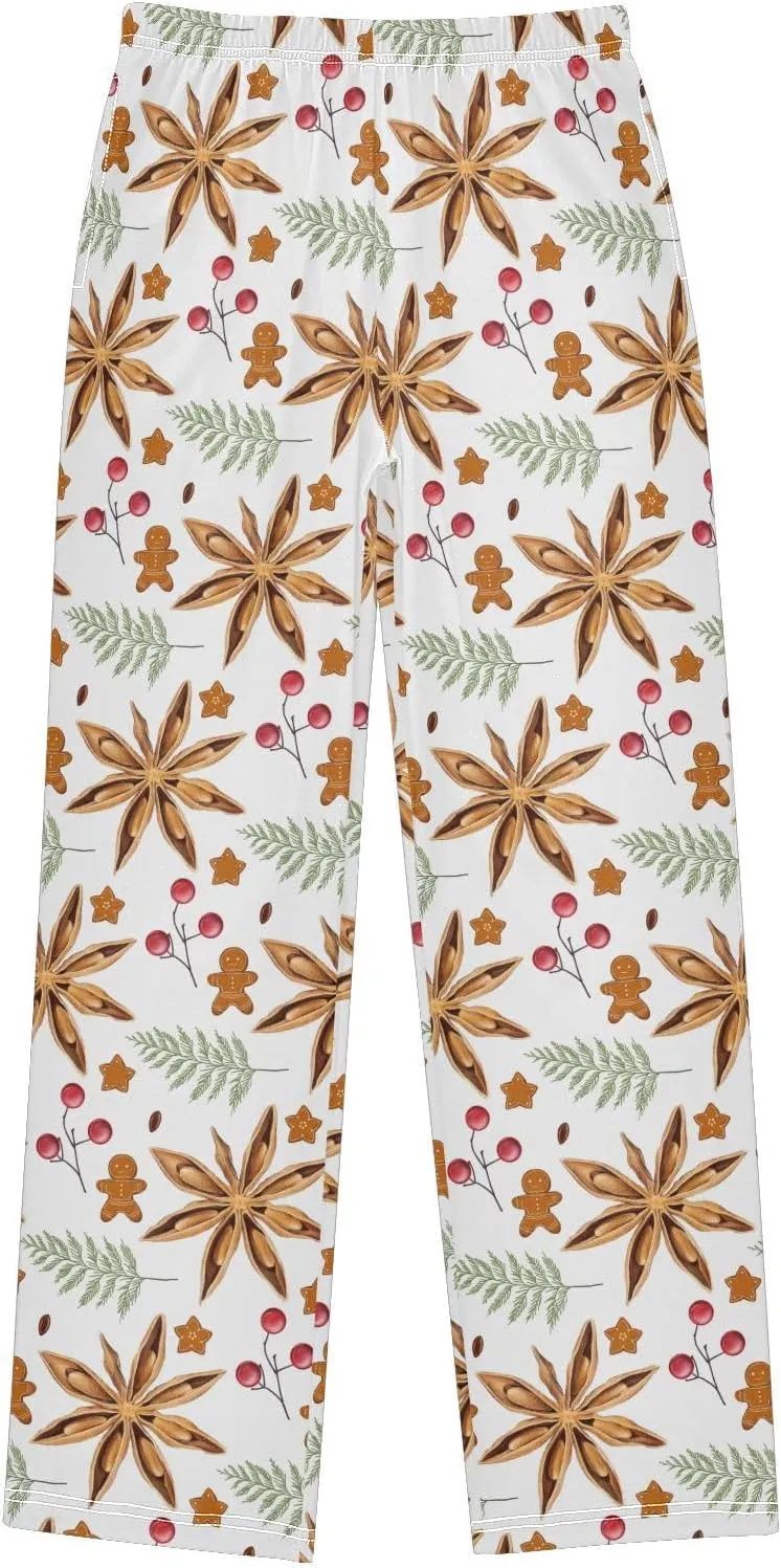 Pigsaly Boys' Pajama Bottoms Winter Gingerbread Candy Cane Long Bottoms Christmas Star Anise Jogger Pants S