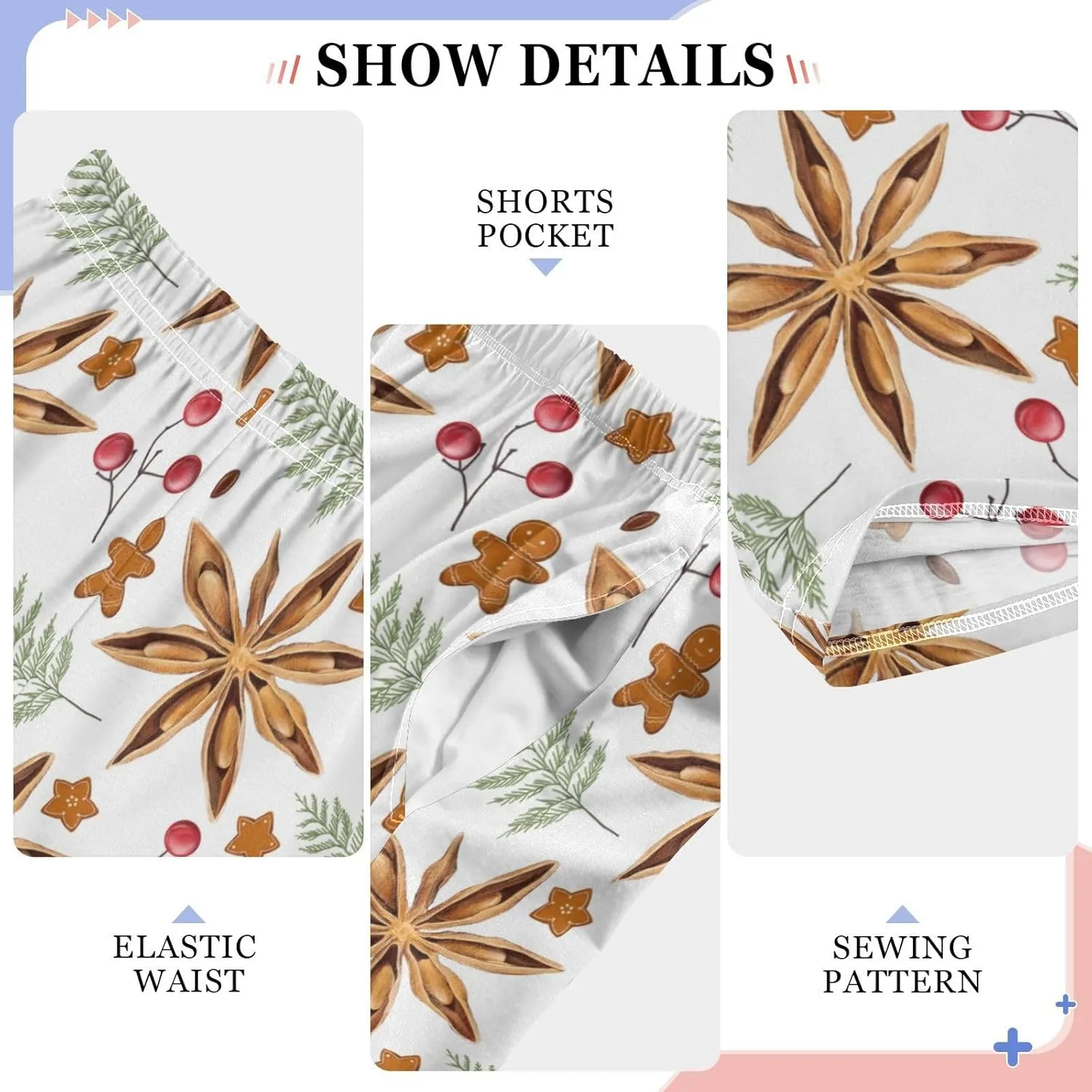 Pigsaly Boys' Pajama Bottoms Winter Gingerbread Candy Cane Long Bottoms Christmas Star Anise Jogger Pants S