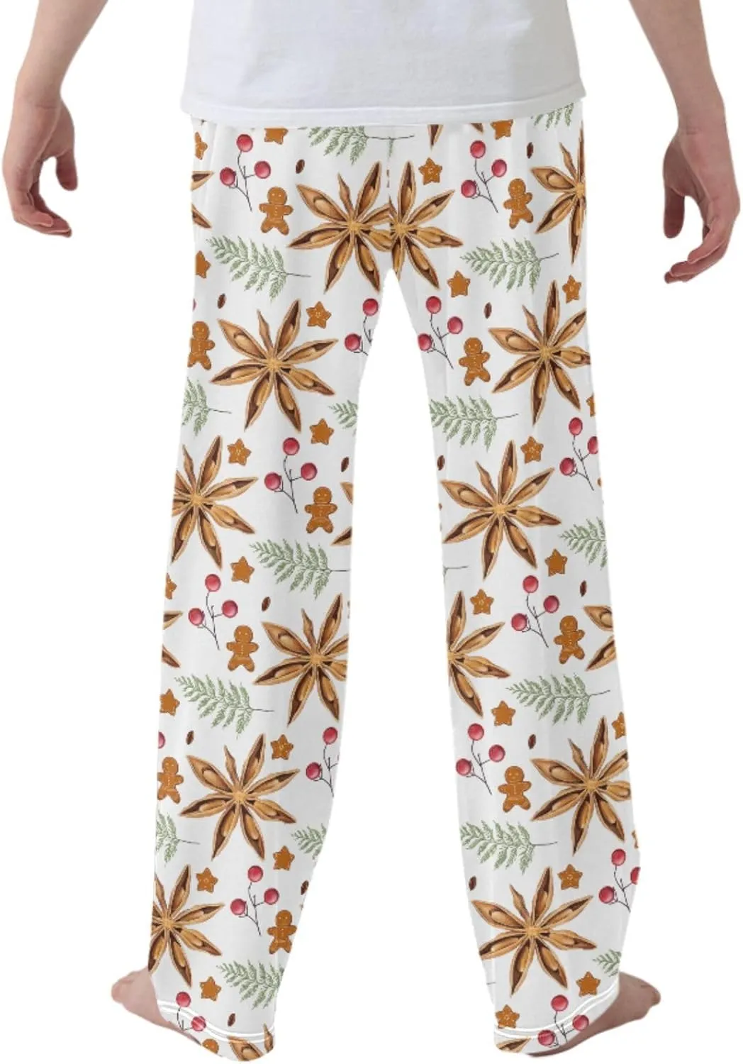 Pigsaly Boys' Pajama Bottoms Winter Gingerbread Candy Cane Long Bottoms Christmas Star Anise Jogger Pants S