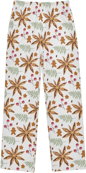 Pigsaly Boys' Pajama Bottoms Winter Gingerbread Candy Cane Long Bottoms Christmas Star Anise Jogger Pants S