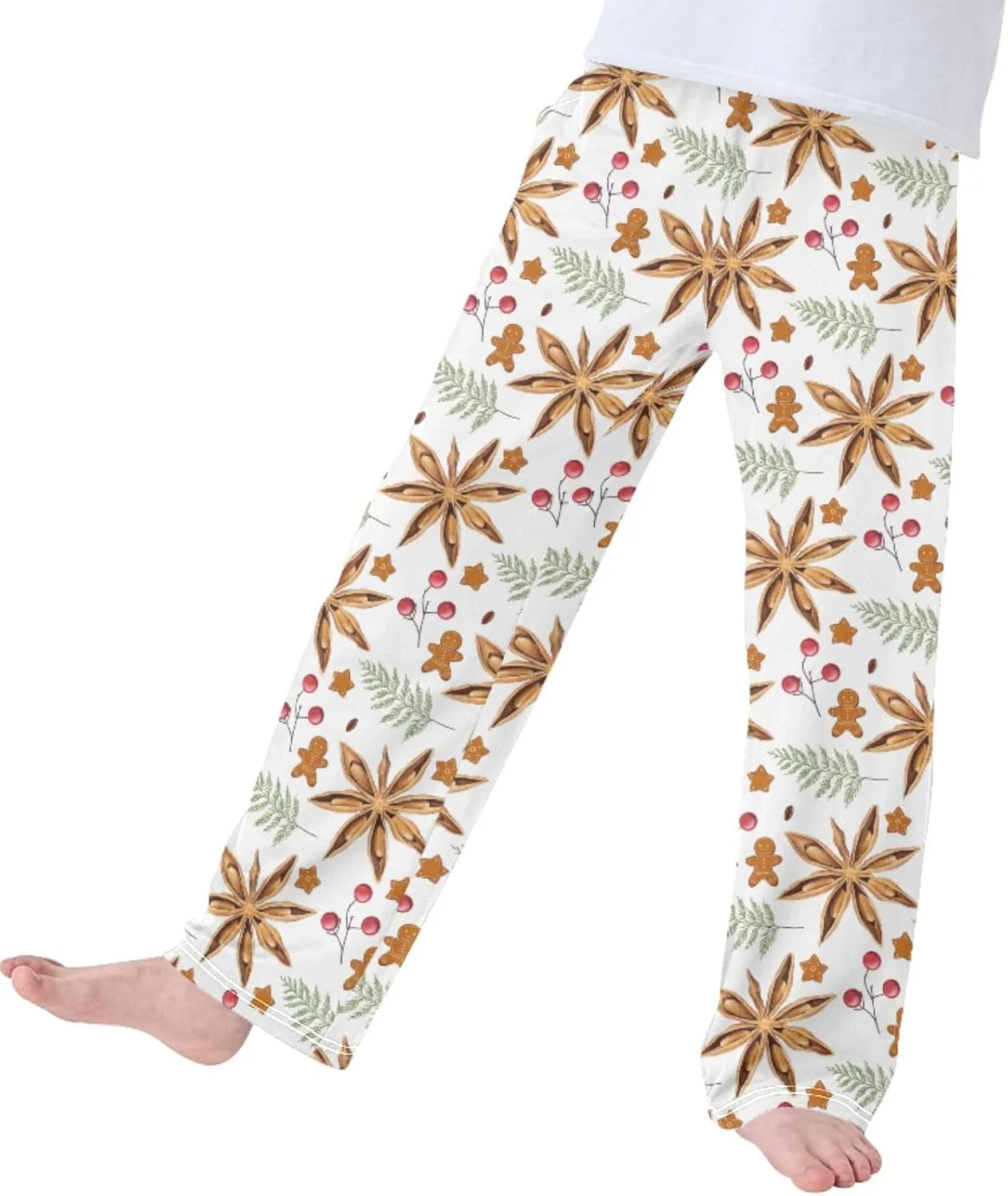 Pigsaly Boys' Pajama Bottoms Winter Gingerbread Candy Cane Long Bottoms Christmas Star Anise Jogger Pants S
