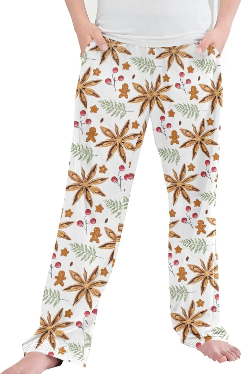 Pigsaly Boys' Pajama Bottoms Winter Gingerbread Candy Cane Long Bottoms Christmas Star Anise Jogger Pants S