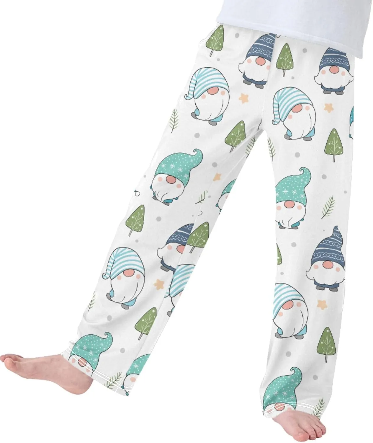 Pigsaly Boys' Pajama Bottoms Winter Snow Gnome Star Long Bottoms Cute Xmas Tree Jogger Pants Elastic Waist Trousers S