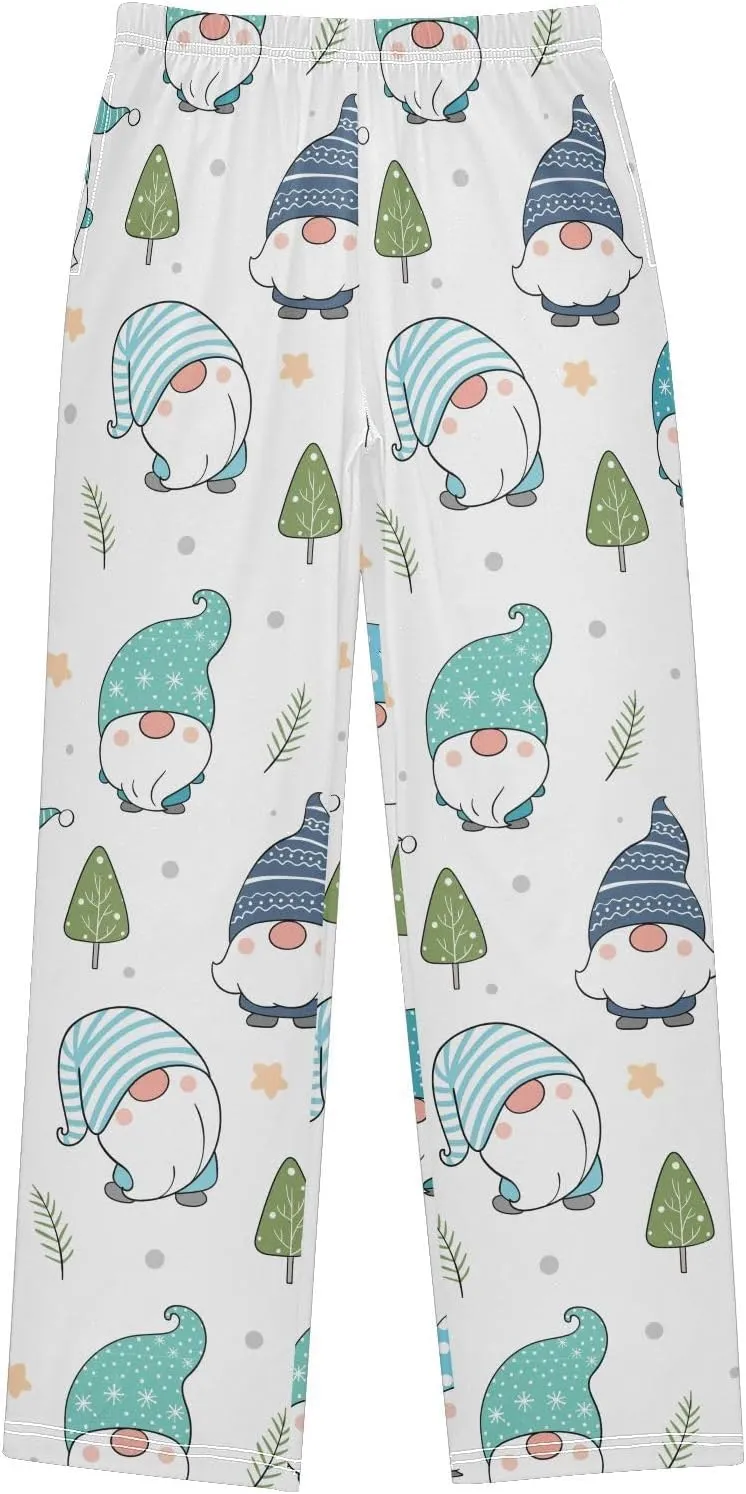 Pigsaly Boys' Pajama Bottoms Winter Snow Gnome Star Long Bottoms Cute Xmas Tree Jogger Pants Elastic Waist Trousers S
