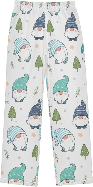 Pigsaly Boys' Pajama Bottoms Winter Snow Gnome Star Long Bottoms Cute Xmas Tree Jogger Pants Elastic Waist Trousers S